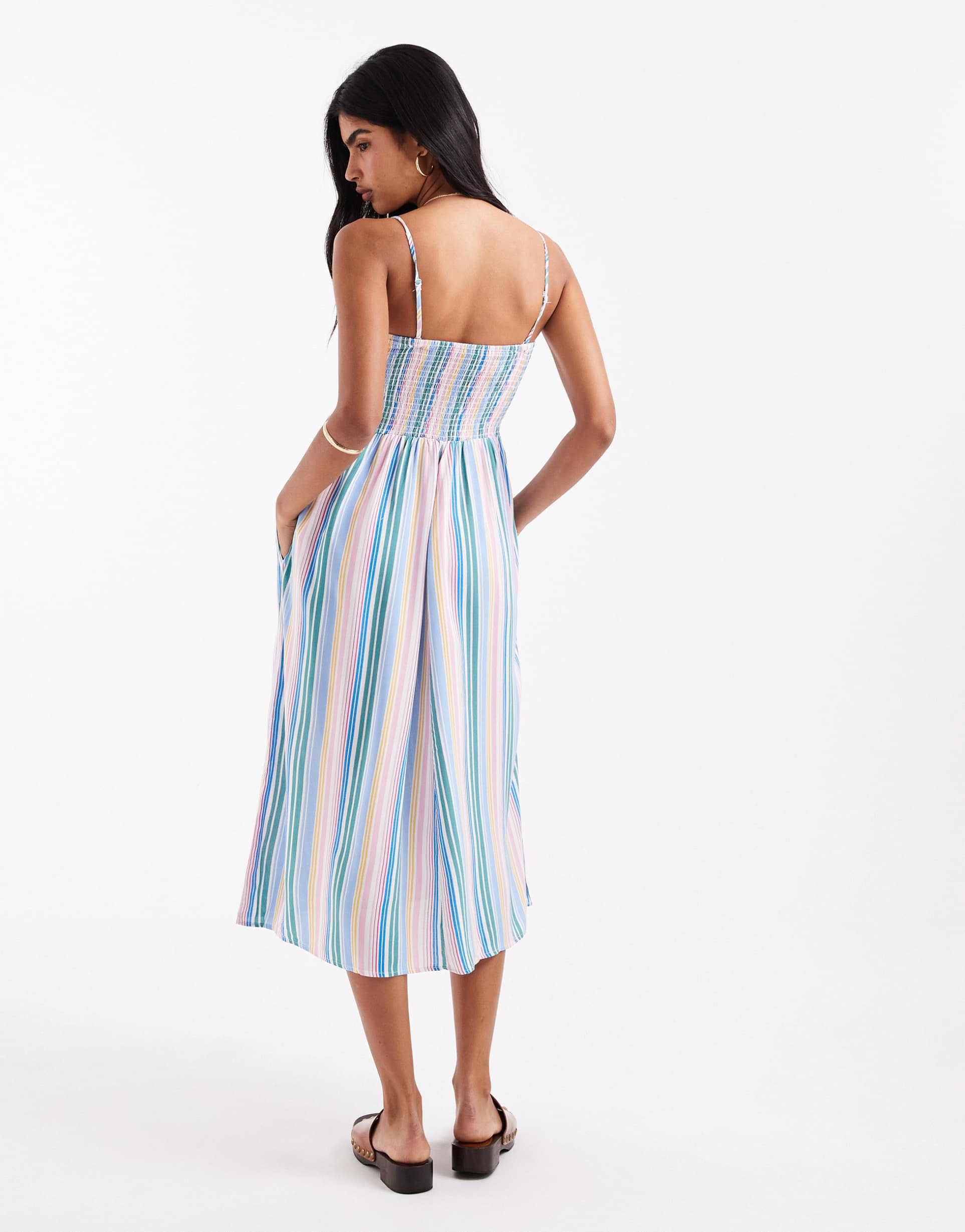 vero moda easy shirred cami ankle dress in candy stripe