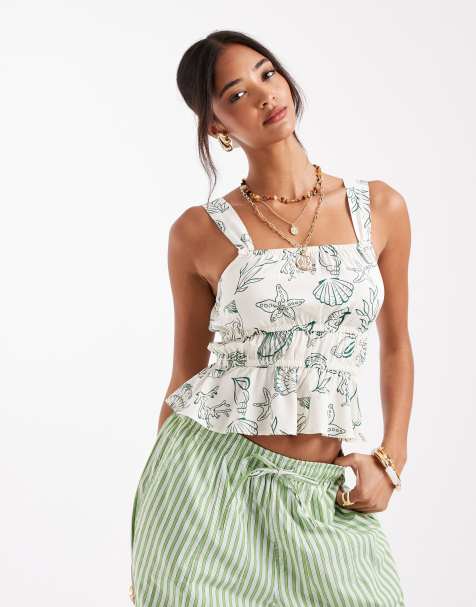 Vero Moda Easy smocked sleeveless top in conversational sea print - view 1