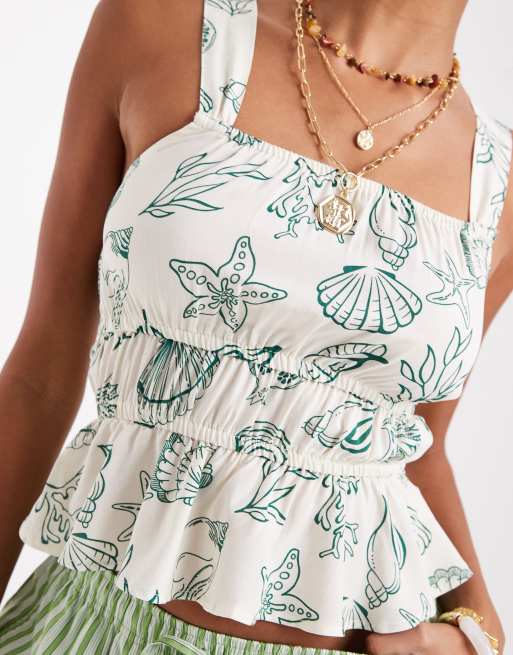 Vero Moda Easy smocked sleeveless top in conversational sea print, 2 of 4