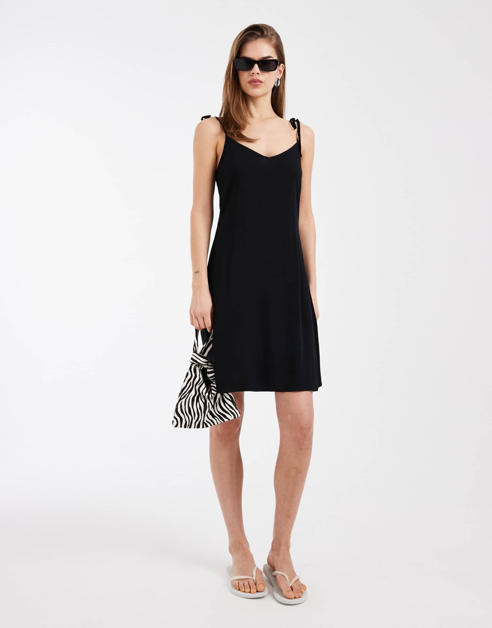 vero moda easy tie shoulder cami mini dress in black