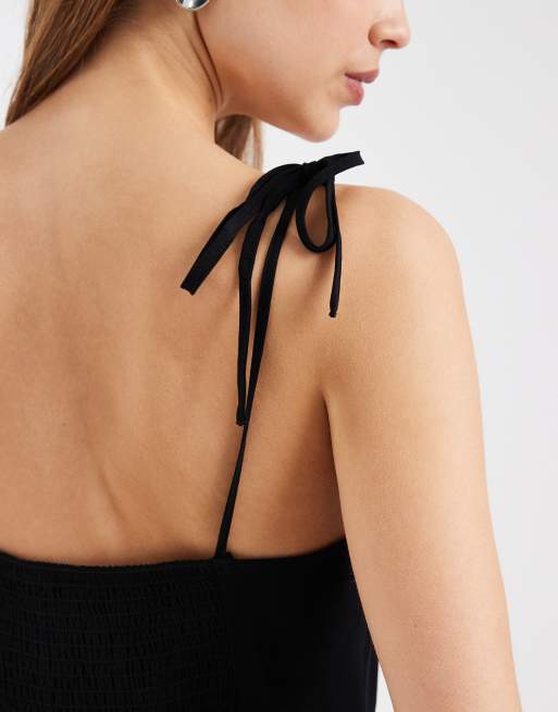 Vero Moda Easy tie shoulder cami mini dress in black, 3 of 4