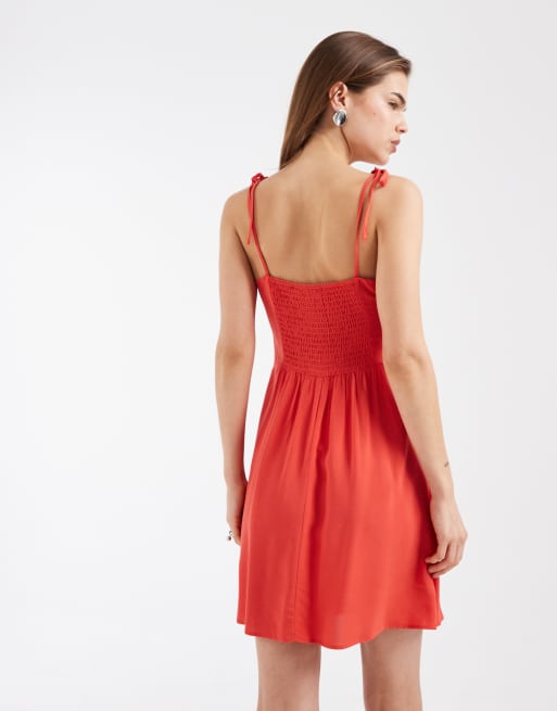 Vero Moda Easy tie shoulder cami mini dress in coral, 4 of 4