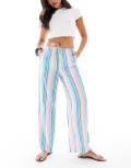 [Vero Moda] Vero Moda easy tie waist wide leg pants in candy stripe-White S Snow white stripe