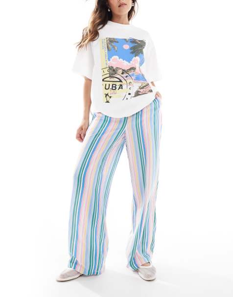Vero Moda easy tie waist wide leg pants in candy stripes - view 1