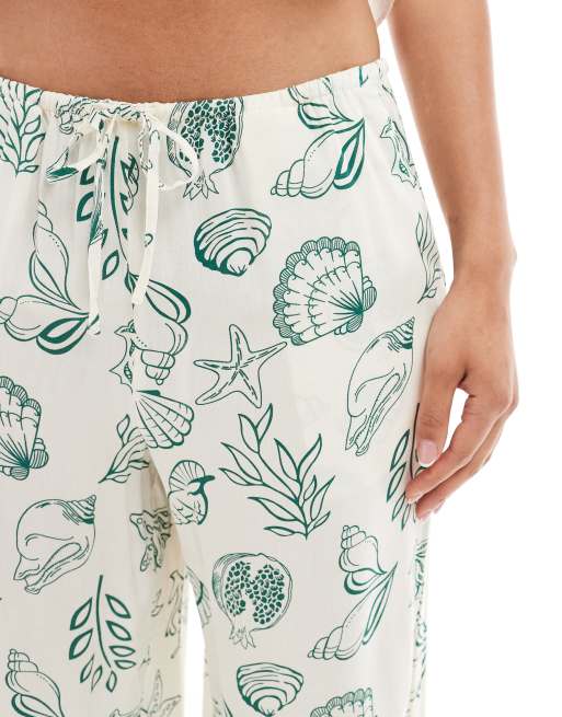 Vero Moda easy tie waist wide leg pants in conversational sea print, 2 of 5