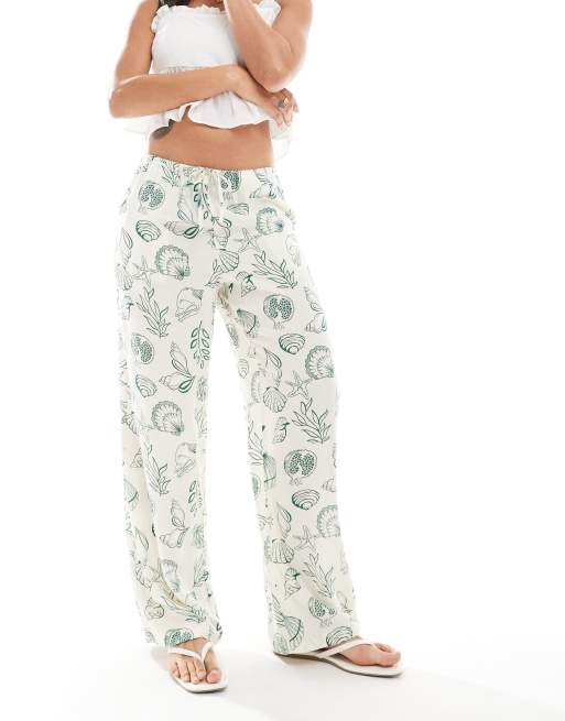 Vero Moda easy tie waist wide leg pants in conversational sea print, 3 of 5