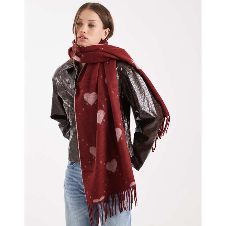 Écharpe Réversible XXL En Laine Et Viscose - Motif Cœur Smiley - Très Longue Et Chaude - Automne/Hiver/Printemps
