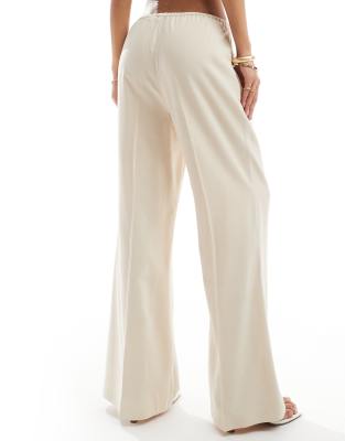 Vero Moda Elasticated Waist Wide Leg Pants In Neutral