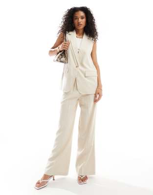 Vero Moda elasticated waist wide leg trouser in co-ord cream-White