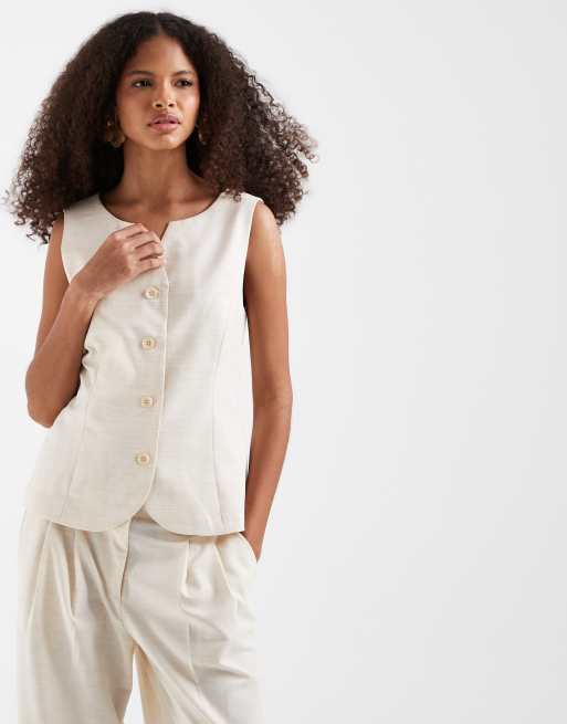 Vero Moda - Elegant gilet met inkeping aan de hals in crème, deel van co-ord set, 3 van 4