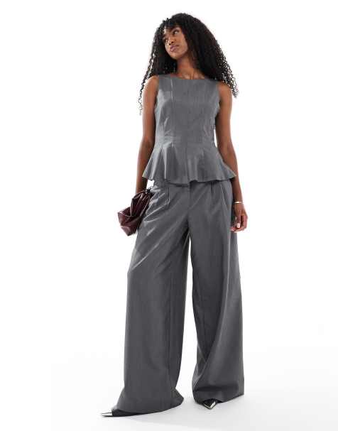 Vero Moda - Elegante broek met wijde pijpen in gemêleerd grijs, deel van co-ord set - view 1