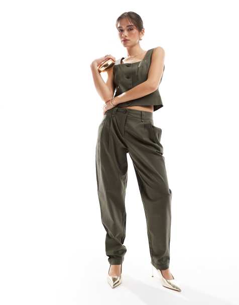 Vero Moda - Elegante broek van co-ord set met wijde ronde pijpen in kalamata groen - view 1