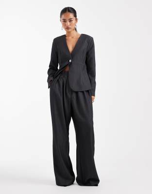 Vero Moda - Elegante Bundfaltenhose in Dunkelgrau meliert mit hohem Bund, Kombiteil