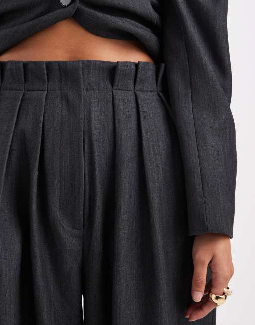 Vero Moda – Elegante Bundfaltenhose in Dunkelgrau meliert mit hohem Bund, Kombiteil, 5 von 5