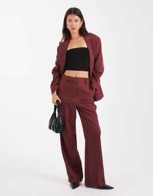 Vero Moda - Elegante Hose in Burgunderrot mit weitem Bein und Fischgrätmuster, Kombiteil