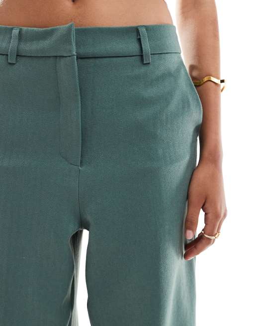 Vero Moda – Elegante Hose in dunklem Waldgrün mit Fischgrätmuster und weitem Bein, Kombiteil, 3 von 5