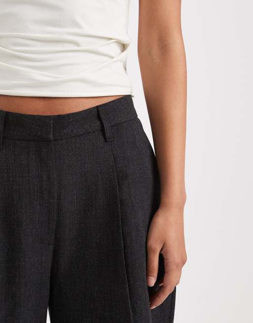 Vero Moda – Elegante Hose in meliertem Dunkelgrau mit weitem Bein und Bundfalte, Kombiteil, 4 von 5