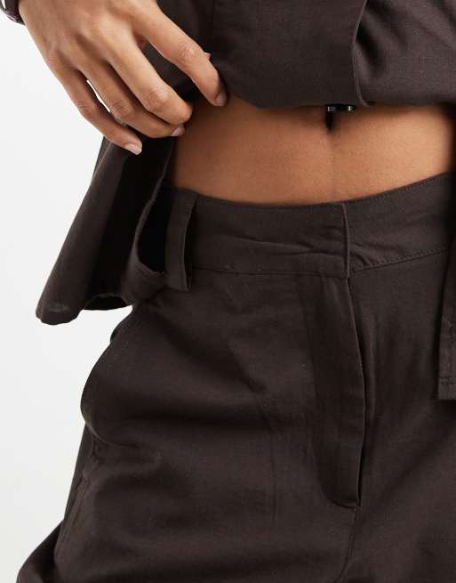 Vero Moda – Elegante Hose in schokobrauner Leinenoptik mit weitem, abgerundetem Schnitt, Kombiteil, 2 von 5