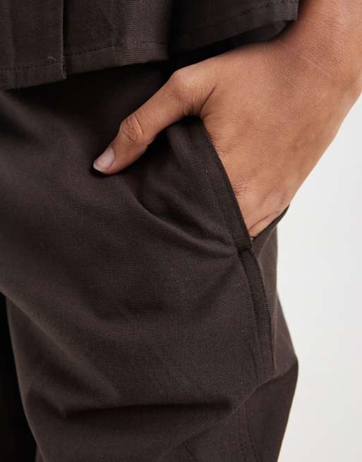 Vero Moda – Elegante Hose in schokobrauner Leinenoptik mit weitem, abgerundetem Schnitt, Kombiteil, 4 von 5