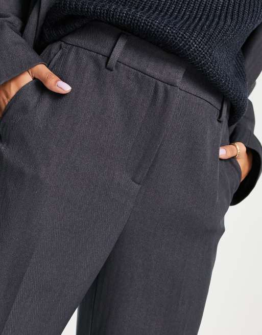 Vero Moda – Elegante Hose mit weitem Bein und Fischgrätenmuster in Grau, Kombiteil, 3 von 4