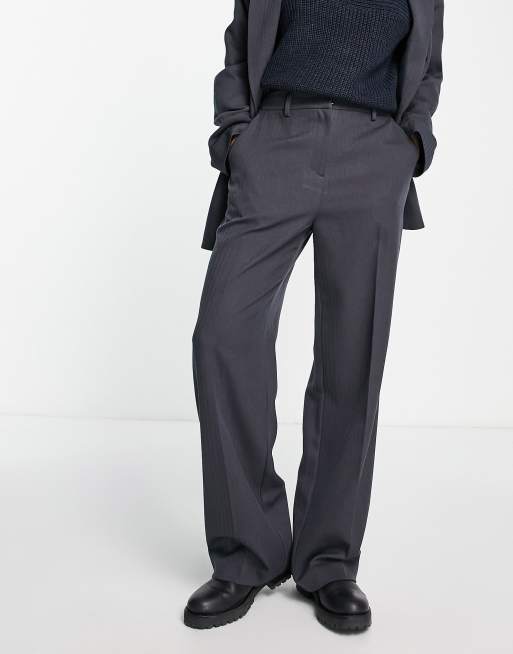 Vero Moda – Elegante Hose mit weitem Bein und Fischgrätenmuster in Grau, Kombiteil, 4 von 4