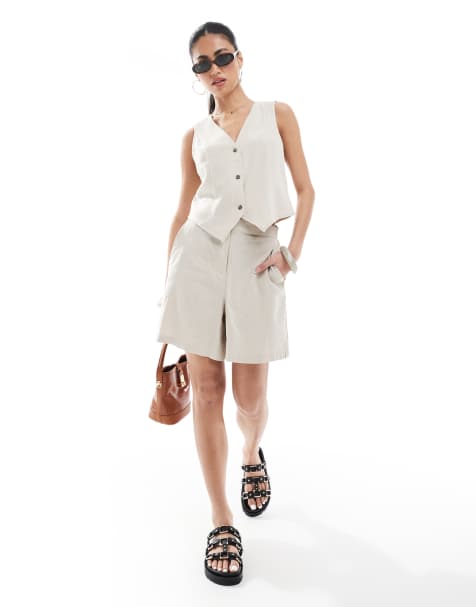 Vero Moda - Elegante short van linnenmix in stone, deel van co-ord set - view 1