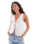 [Vero Moda] Vero Moda embroidered cutwork sleeveless tie front top in white S Snow white