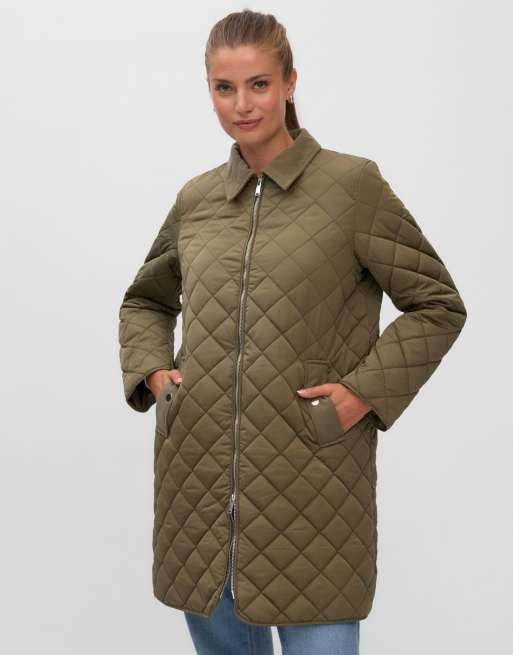 Vero Moda Emiliejane spread collar padded coat in green, 3 of 5