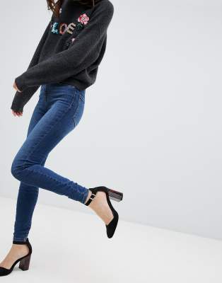 Vero Moda - Enge Jeans mit hohem Bund in Blau