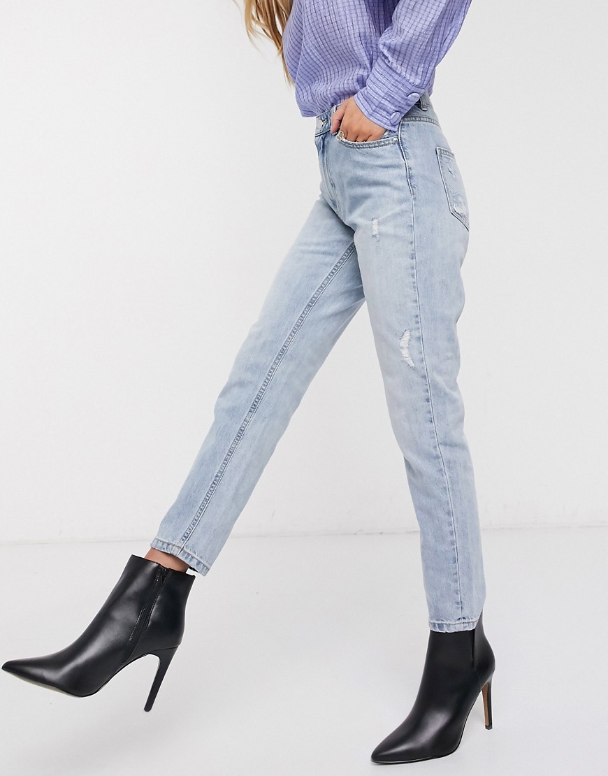 Vero Moda - Enkellange mom jeans met hoge taille in lichtblauw