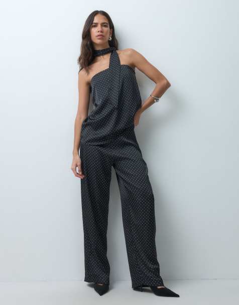 Vero Moda ensemble 2 pièces pantalon large taille haute noir à pois blancs - view 1