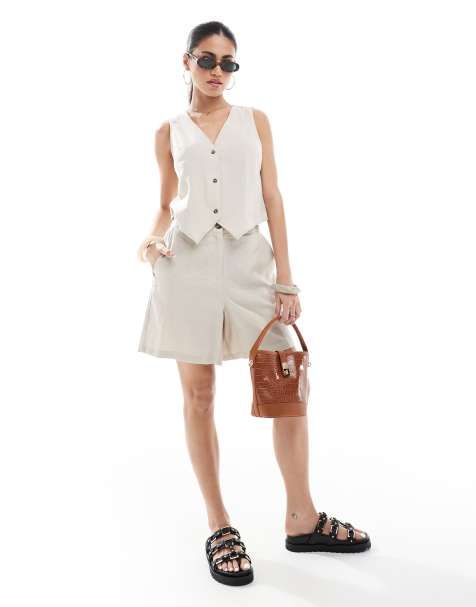 Vero Moda - Ensemble aspect lin avec veston et short - Taupe - view 1