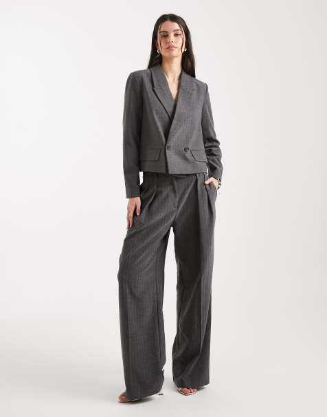 Vero Moda - Ensemble élégant avec pantalon à pinces et blazer oversize à chevrons - Gris moyen - view 1