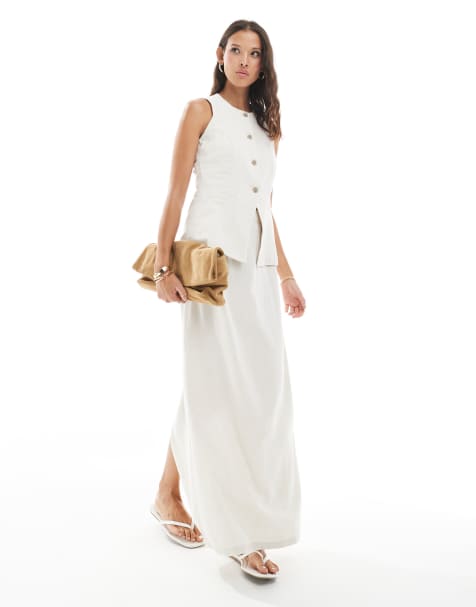 Vero Moda - Ensemble gilet de tailleur long à col montant et jupe longue ajustée - Crème - view 1