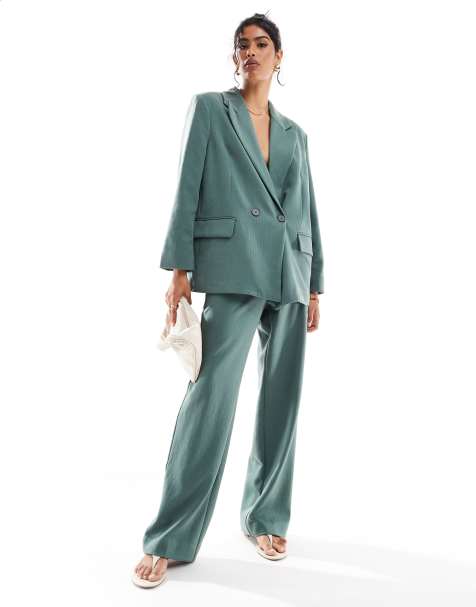 Vero Moda - Ensemble habillé blazer et pantalon ample à chevrons - Vert forêt foncé - view 1