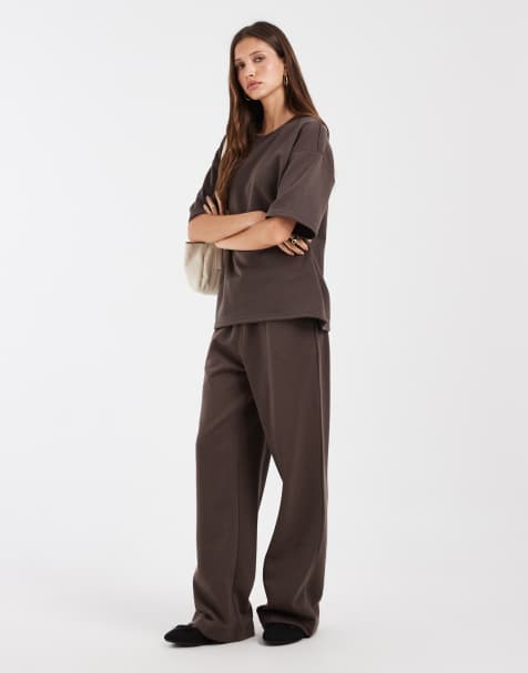 Vero Moda - Ensemble t-shirt molletonné oversize et pantalon de jogging large - Marron chocolat - view 1
