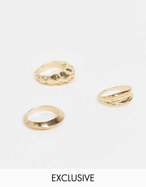 Vero Moda exclusive 3-pack rings in gold - view 1