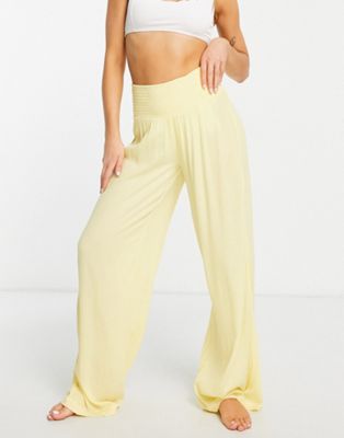 Vero Moda Exclusive beach trouser in lemon