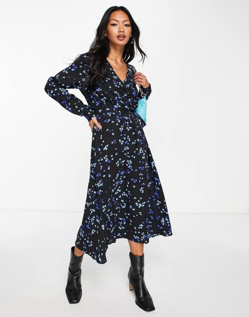 Black floral wrap store maxi dress