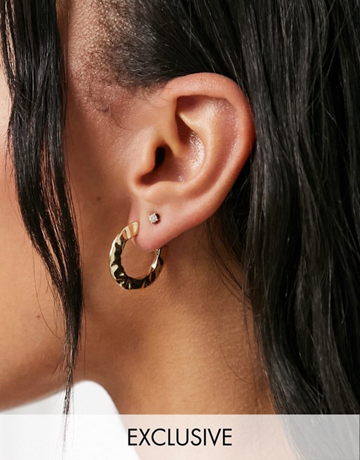 Vero Moda exclusive hammered hoop earrings in gold