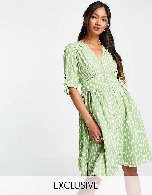 Vero Moda exclusive mini tea dress in green spot print
