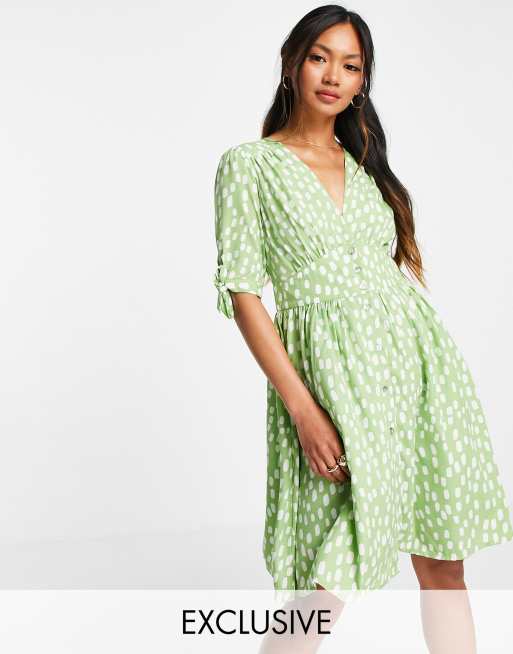 Vero Moda exclusive mini tea dress in green spot | ASOS