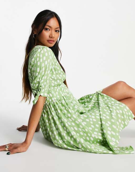 Vero Moda exclusive mini tea dress in green spot | ASOS