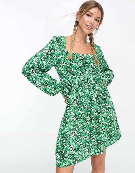 Vero Moda exclusive ruched front mini dress with long sleeves in floral 