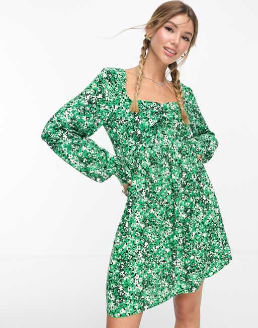 Vero Moda exclusive ruched front mini dress with long sleeves in floral 