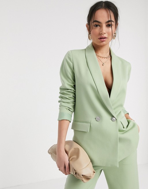 Vero Moda exclusive tailored blazer co ord with deco buttons in green