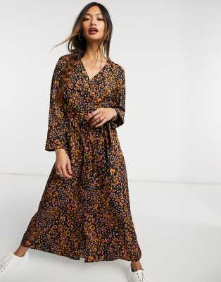 Vero Moda exclusive wrap midi dress in animal print-Multi