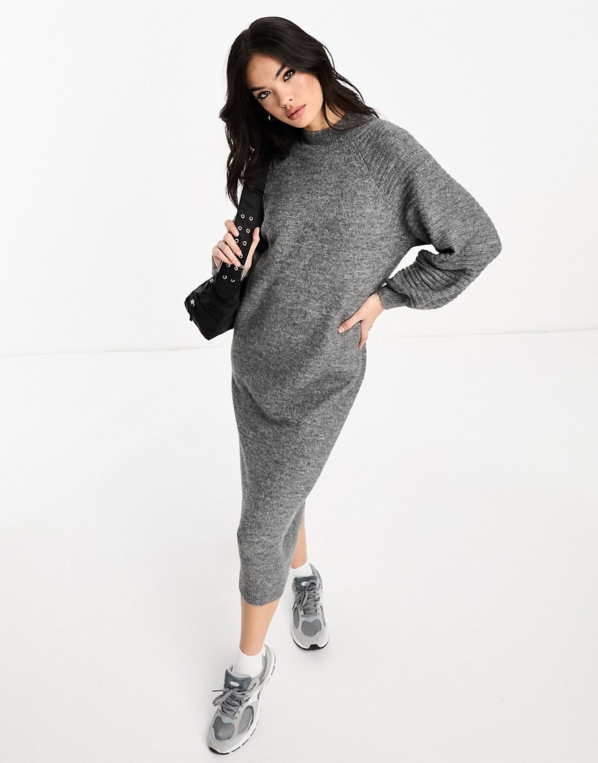 Vero Moda extreme sleeve knitted midi dress in grey