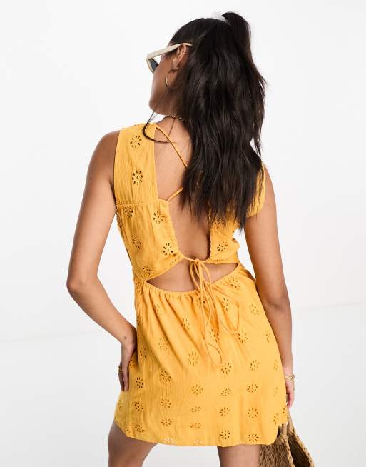 Try To Be Boho Embroidered Eyelet Maxi Dress in Mustard