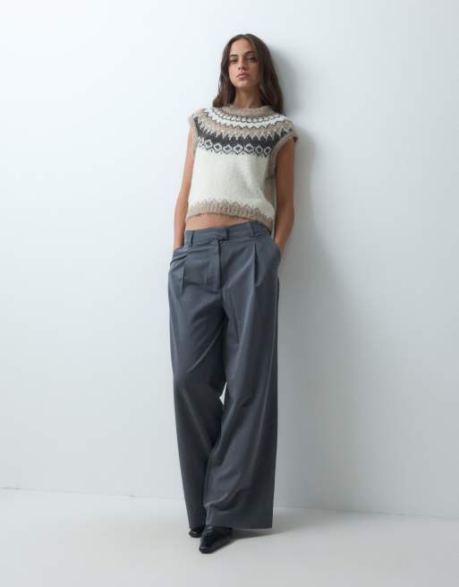 Vero Moda Fair Isle knitted jumper vest in cream, 3 of 5